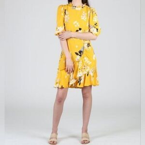 NWT Sea New York Pia Yellow Floral Ruffle Hem Mini Dress Women's Size 4 Colorful